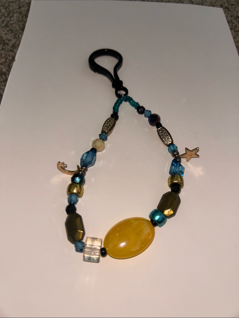 Beaded Yellow and Teal Charm Keychain Bracelet
